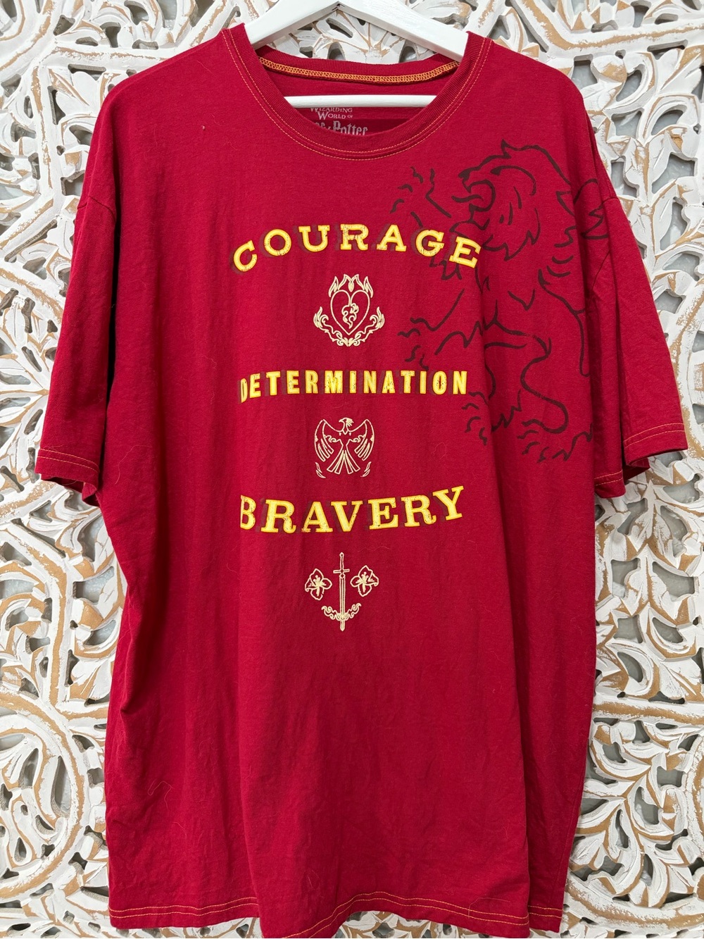 Men's Red Short Sleeve Graphic Tee - Courage Bravery Determination